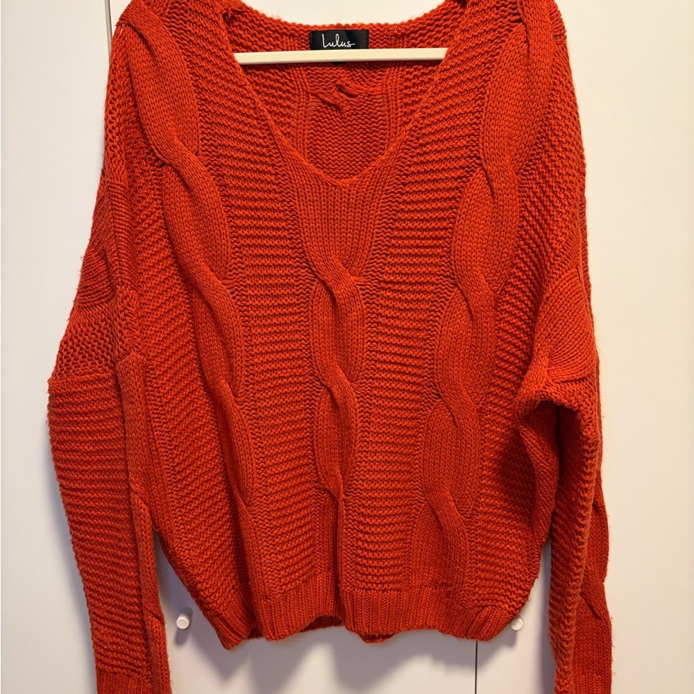 Lulu's Women's Red Orange Cable Knit Sweater